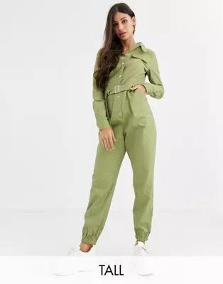 Missguided Tall utility jumpsuit in olive green | ASOS US
