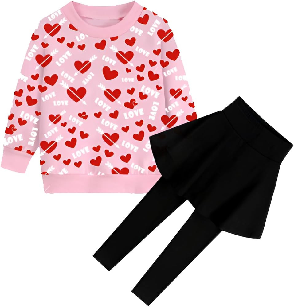 Little Girls Outfits Clothes Toddler Long Sleeve Heart Print Hoodie Shirts Top + Leggings Kids Cl... | Amazon (US)