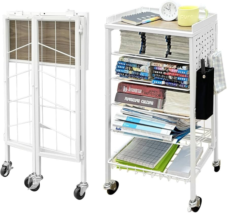 Lumizone Foldable Book Cart 6-Tier Large Capacity Bookshelf Single Sided V-Shaped Sloped Shelves ... | Amazon (US)