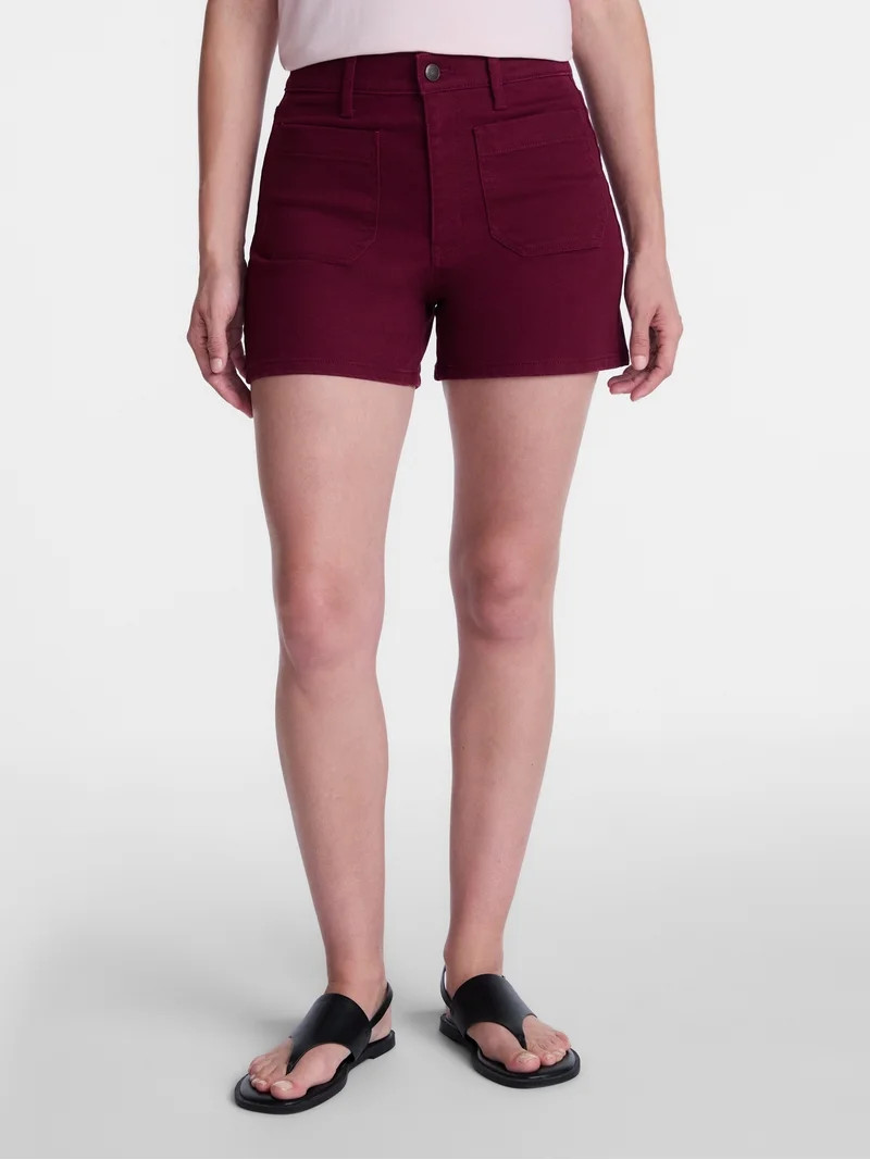 Time and Tru Women's High Rise Patch Pocket Denim Shorts, 4" Inseam, Sizes 0-20 | Walmart (US)