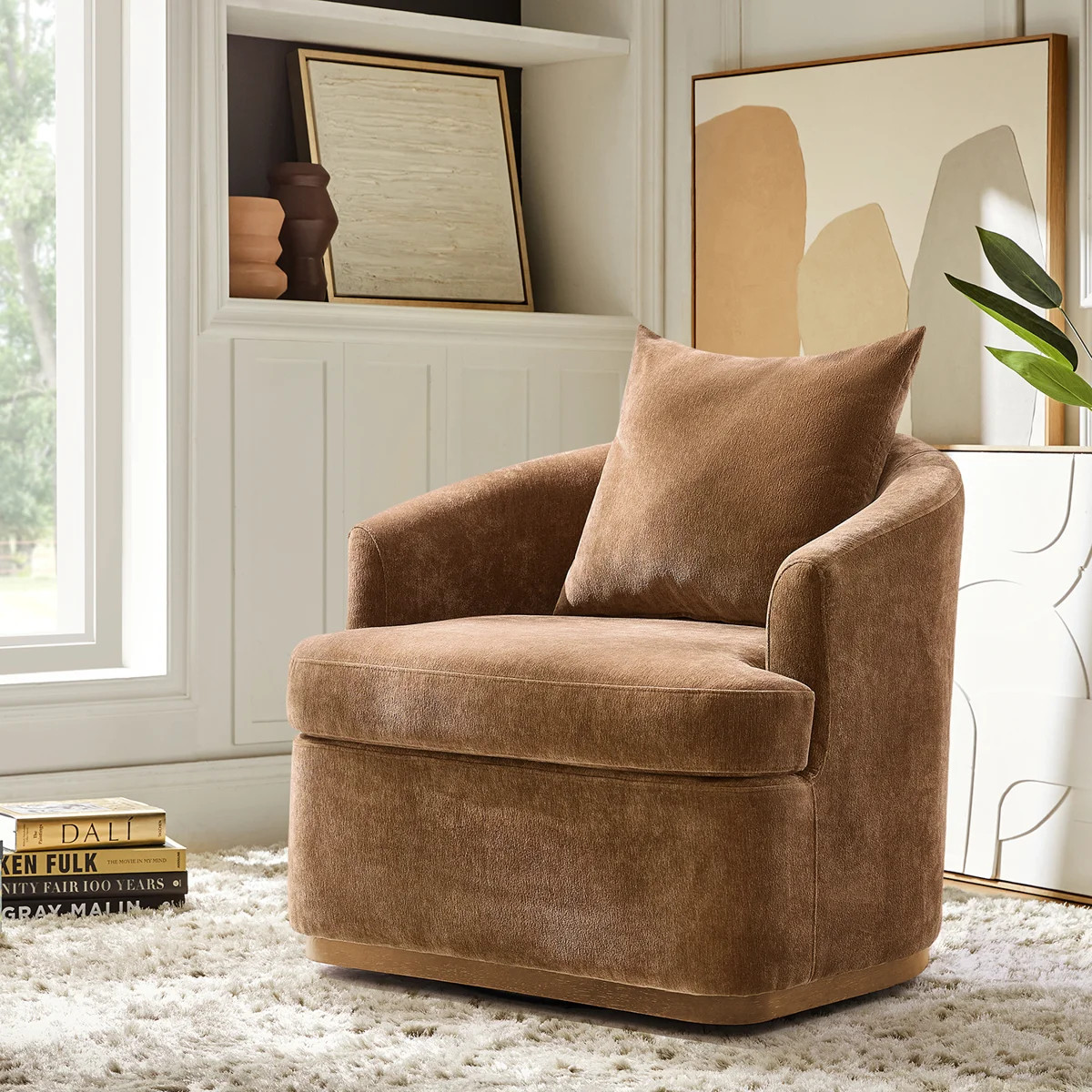 Berklie 31"W Modern Chenille Swivel Armchair with Ergonomic Backrest and Solid Wood Legs | Wayfair North America