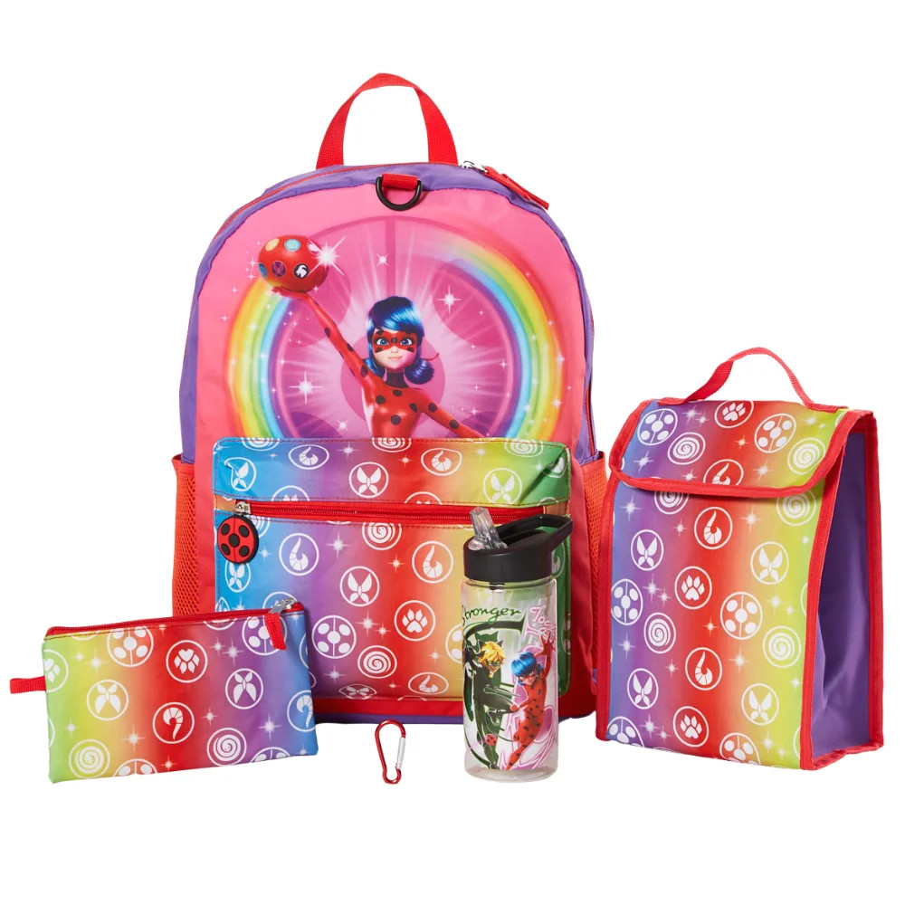 Miraculous Ladybug Girls Backpack with Lunch Bag Water Bottle 5 Piece Set 16 inch | Walmart (US)