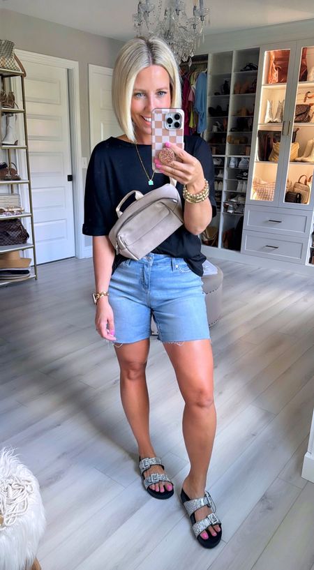 These are the comfiest jean shorts ever!! I love the longer length and stretch!!!
Tee small (runs oversized)
Shorts sized up to 6)
Sandals sized up 1/2 size 

#LTKFindsUnder100 #LTKStyleTip #LTKFindsUnder50