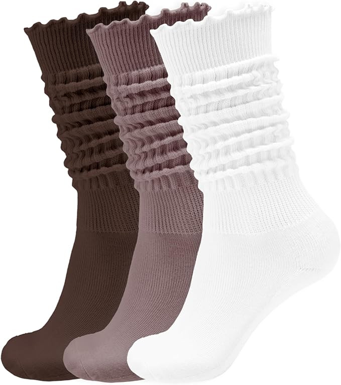 AugRing Women’s Ruffle Slouchy Socks 3 Pack Retro Cute Frilly Scrunch Knee High Cozy Cotton Lon... | Amazon (US)