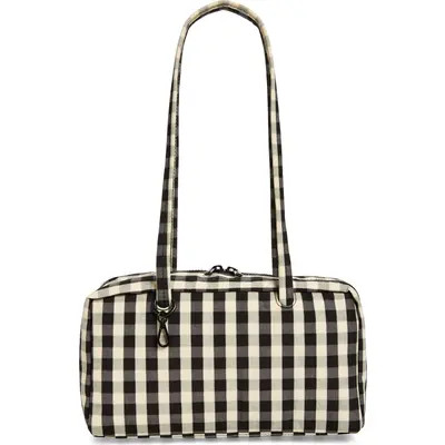 Baggu Recycled Nylon Bowler Bag in Black And Cream Gingham at Nordstrom | Nordstrom