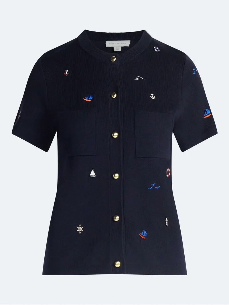 Free Assembly Women's and Women's Plus Embroidered Cardigan Sweater with Short Sleeves, Sizes XS-... | Walmart (US)