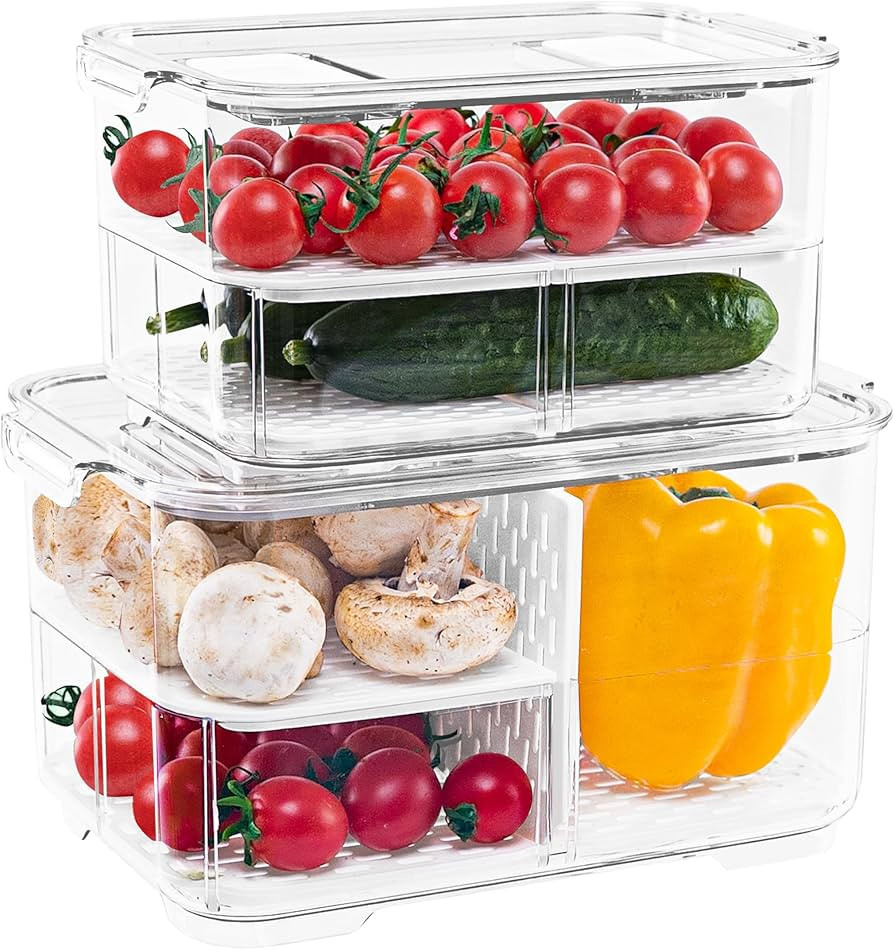 elabo Food Storage Containers Fridge Produce Saver- Stackable Refrigerator Organizer Keeper Drawe... | Amazon (US)