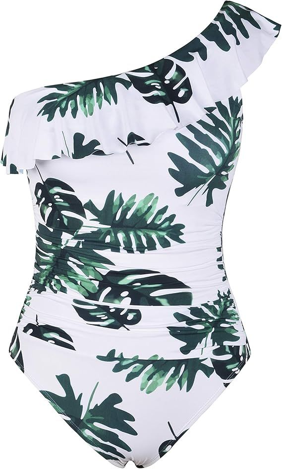 Hilor Women's One Piece Swimsuits One Shoulder Swimwear Asymmetric Ruffle Monokinis Bathing Suits | Amazon (US)