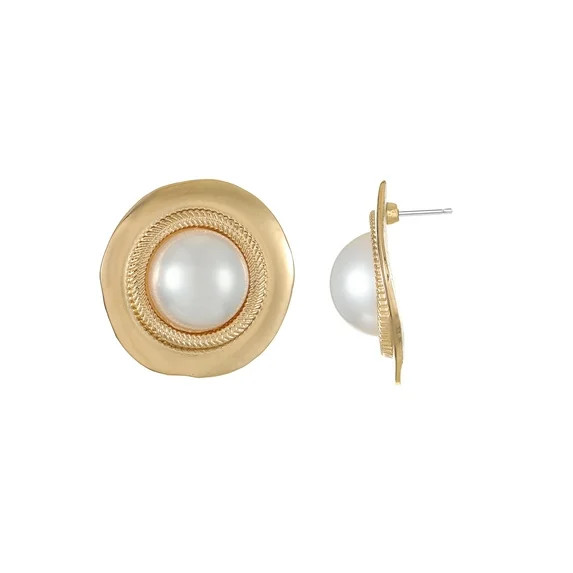 Time and Tru Goldtone and Simulated Pearl Button Stud Earrings, 1 Pair | Walmart (US)