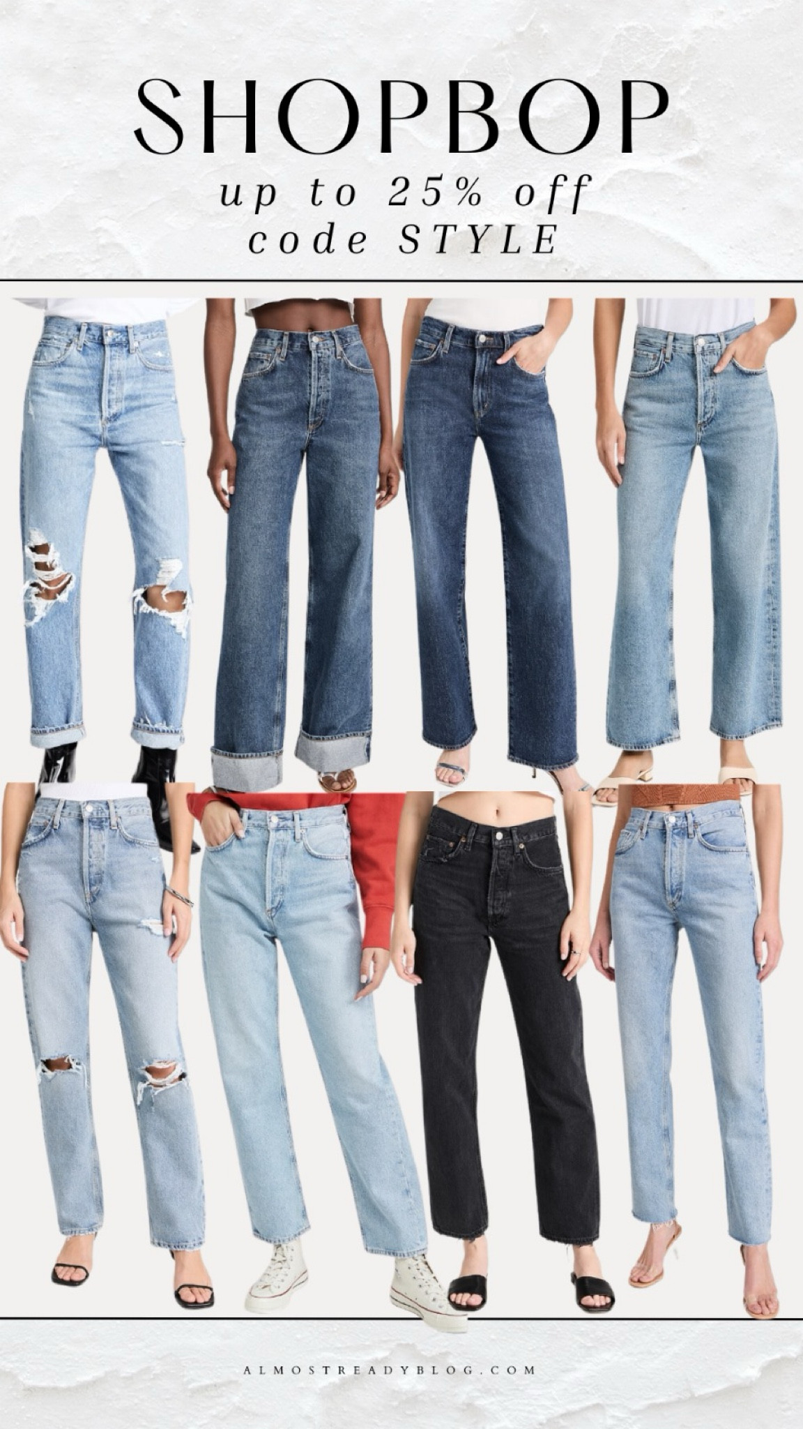 SHOPBOP up to 25% off code STYLE, Agolde jeans on sale, Agolde jeans 

#LTKFindsUnder100 #LTKSaleAlert