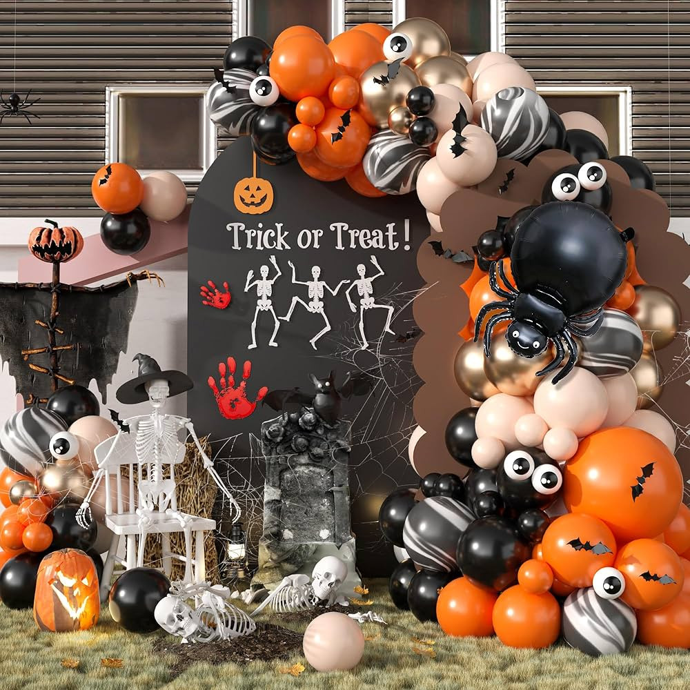 Halloween Balloon Arch Garland Kit, Black Champagne Gold and Orange Halloween Balloons Garland Ar... | Amazon (US)