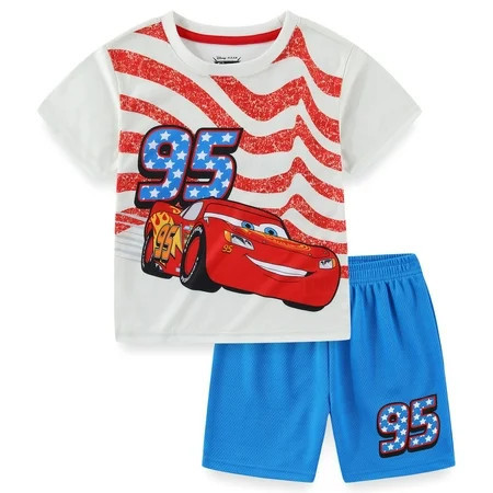 Disney Cars Lightning McQueen Active Mesh Short Sleeve T-Shirt and Shorts Set (Boys), 2 Piece Set, Sizes 3T-7 | Walmart (US)