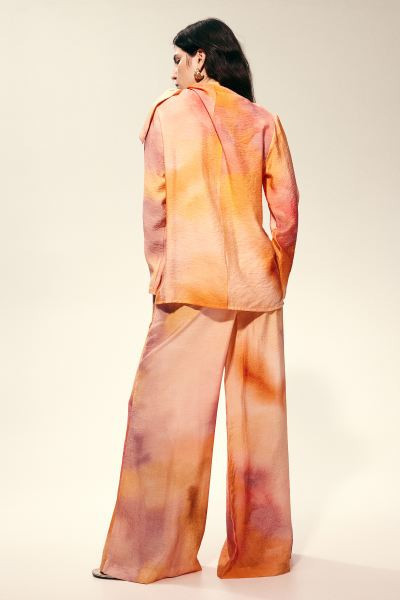 Wide-leg Pants - Peach pink/patterned - Ladies | H&M US | H&M (US + CA)