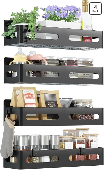 4 Pack Strong Magnetic Spice Rack for Refrigerator, Multipurpose Magnetic Shelf for Fridge with 4... | Amazon (US)