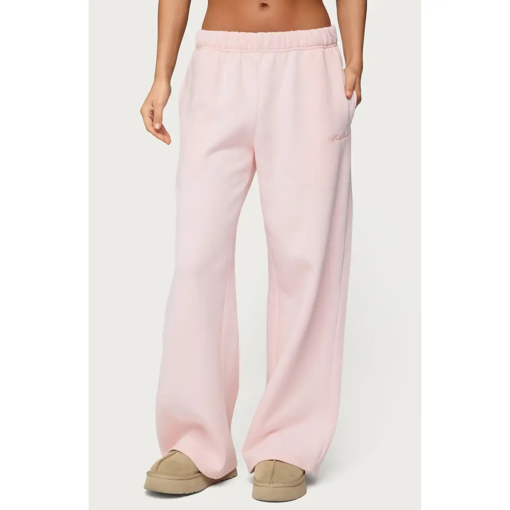 EDIKTED Basic Girl Wide Leg Sweatpants in Light-Pink at Nordstrom, Size X-Small | Nordstrom