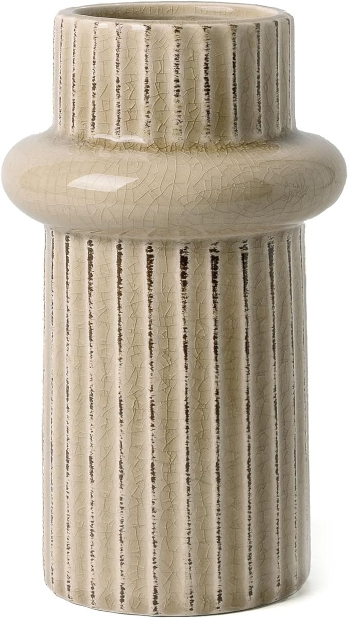 VICTOR & TERESA Decorative Ceramic Vases for Home Decor, Beige Vase for Flowers, Modern Farmhouse... | Amazon (US)