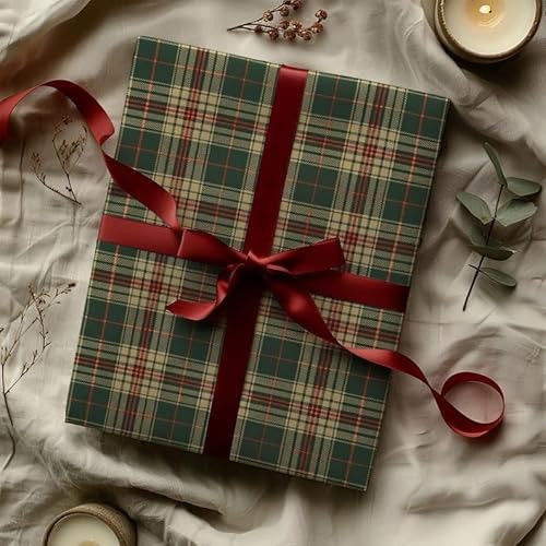 Green and Gold Plaid Wrapping Paper Roll, Retro Checkered Gift Wrap Sheet for Men Women, Classic Vintage Holiday Christmas Birthday Wedding Party Packaging Paper, Elegant Gift Wrap | Amazon (US)