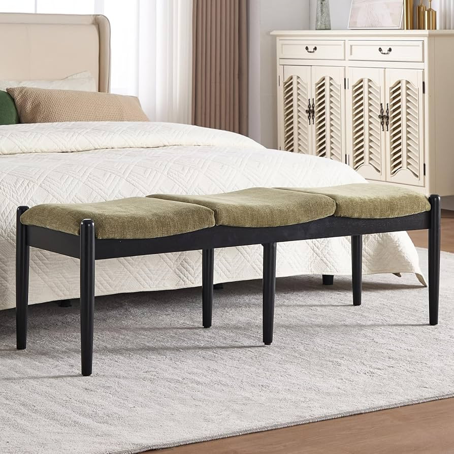 DUOMAY 55'' Modern Ottoman Bench, Chenille Upholstered Entryway Bench Bedroom Bench with Wood Leg... | Amazon (US)