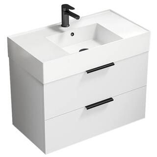 DERIN Derin 31.89 in. W x 31.89 in. D x 25.2 in. H Wall Mounted Bath Vanity in Glossy White with ... | The Home Depot