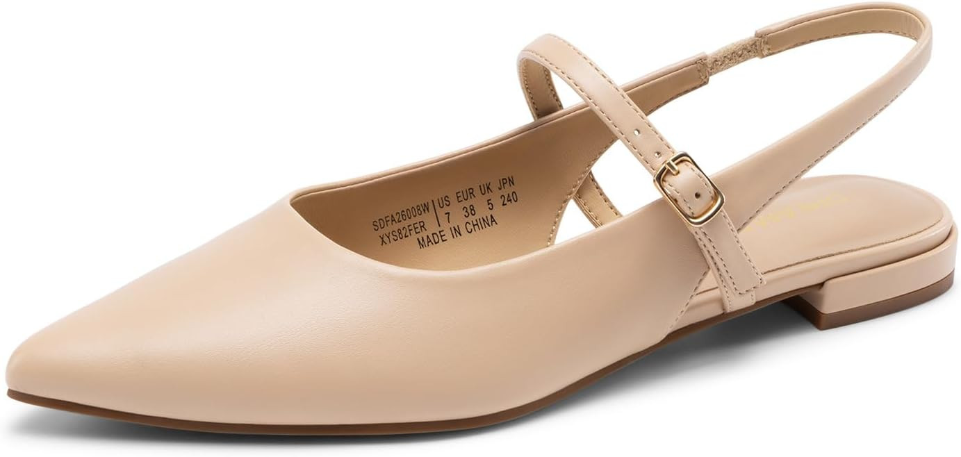 DREAM PAIRS Women's Slingback Dress Pointed Toe Flats Ballet Mary Jane Flat Shoes with Buckle Str... | Amazon (US)