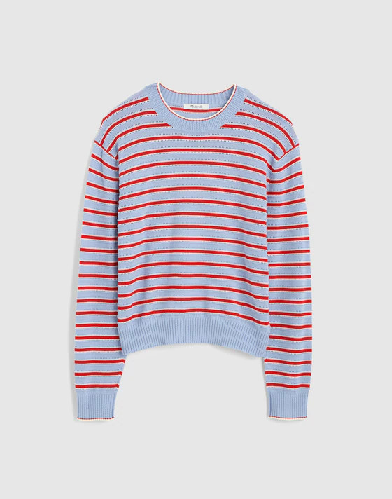 Striped Textured-Stitch Crewneck Sweater in 100% Cotton | Madewell