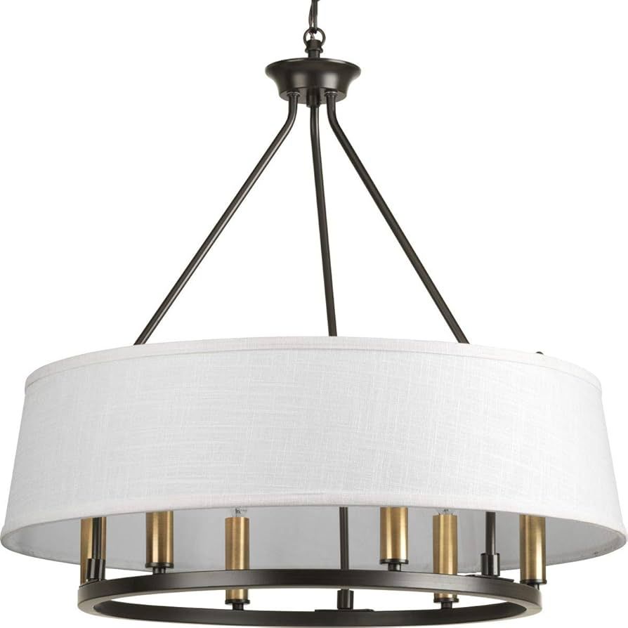 Cherish Collection 6-Light White Linen Shade Coastal Chandelier Light Antique Bronze | Amazon (US)