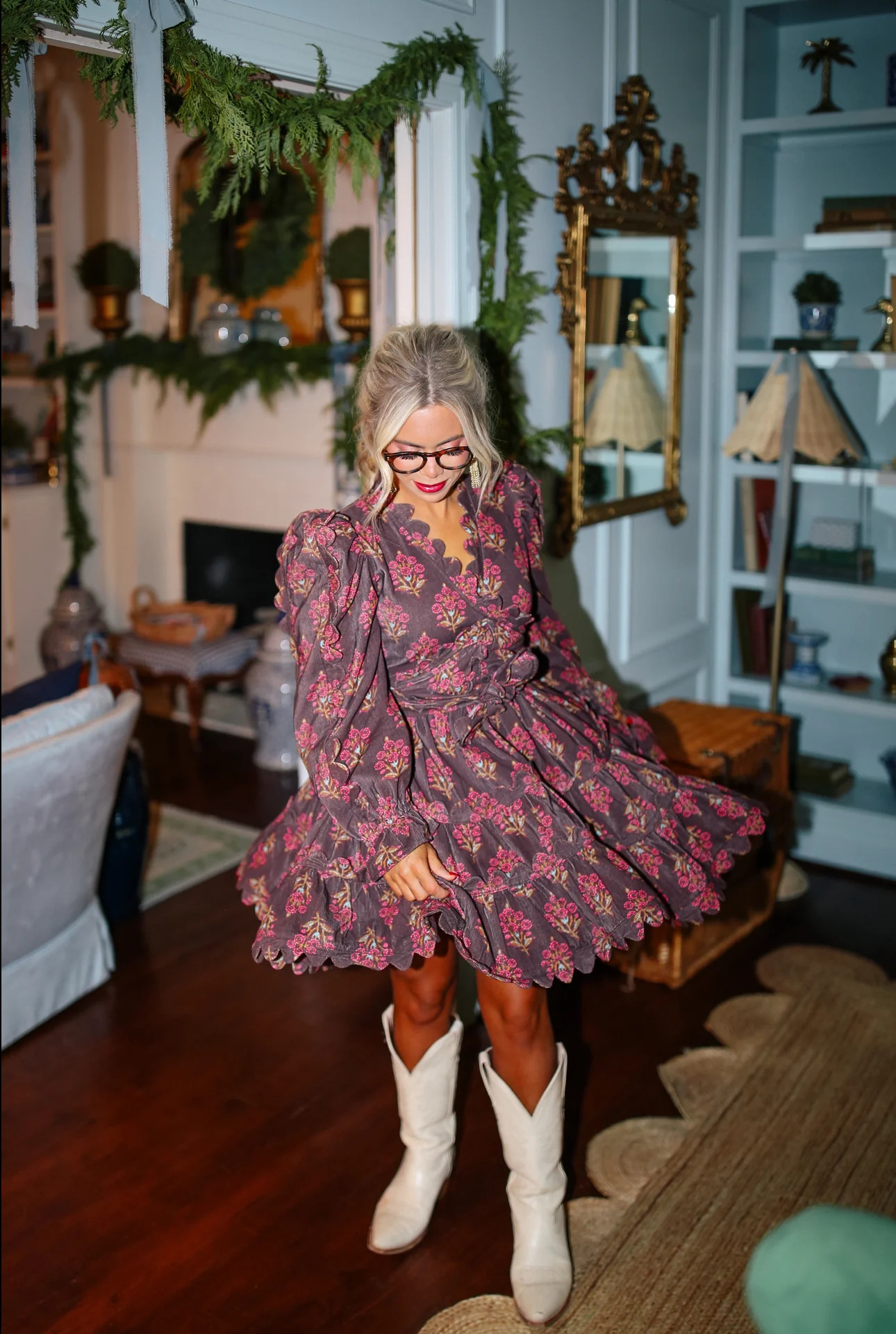 Lottie dress in chocolate floral corduroy | Elizabeth Wilson Designs