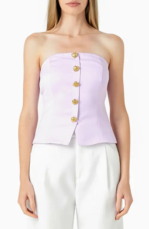 Endless Rose Strapless Button-Up Top in Lilac at Nordstrom, Size Medium | Nordstrom