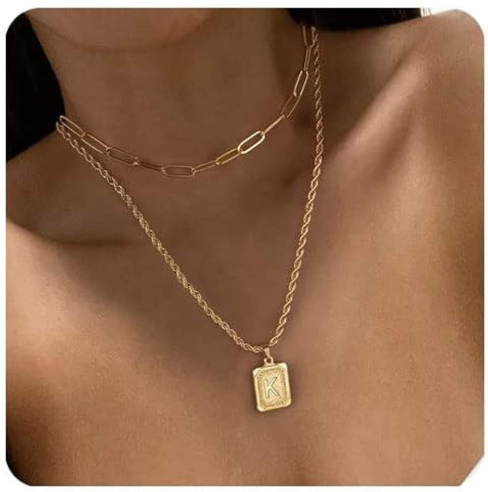 Yooblue Gold Layered Initial Necklaces for Women, 14K Gold Plated Initial Pendant Necklaces Paper... | Amazon (US)
