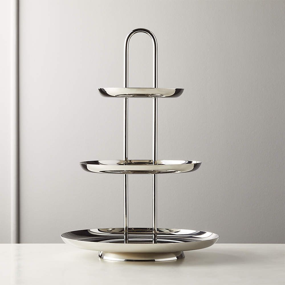 Porter Polished Stainless Steel 3-Tier Server with Handle + Reviews | CB2 | CB2