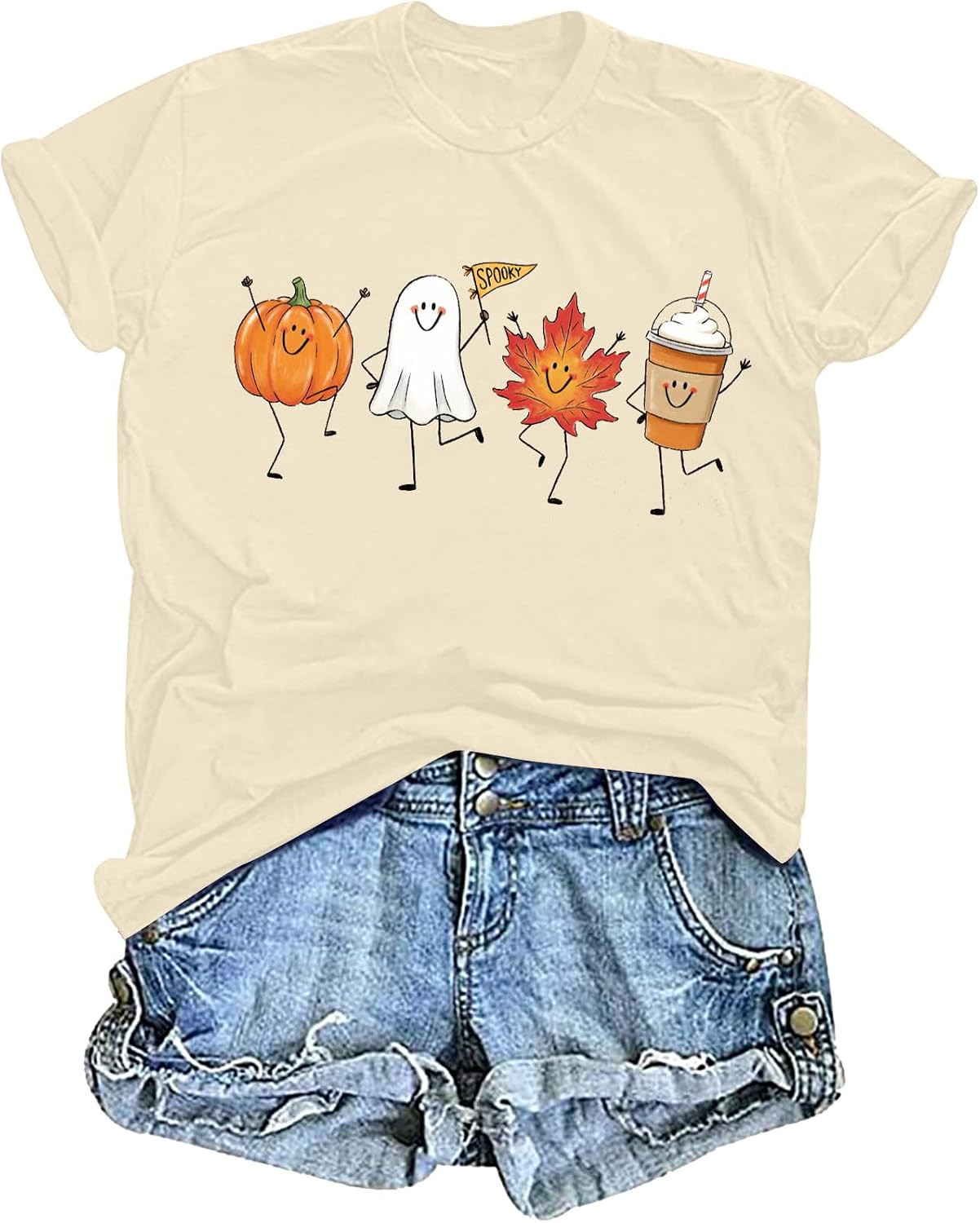 Fall Shirts for Women Funny Halloween Pumpkin Shirt Latte Coffee Graphic Tees Cute Ghost Casual Fall Daily Tops | Amazon (US)