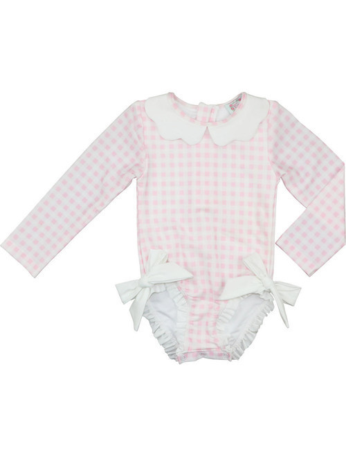 Pink Check Lycra Rashguard Swimsuit | Cecil and Lou