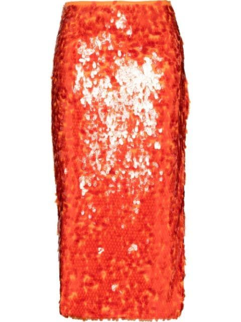 ROTATE Caitlin side-slit Sequinned Midi Skirt - Farfetch | Farfetch Global