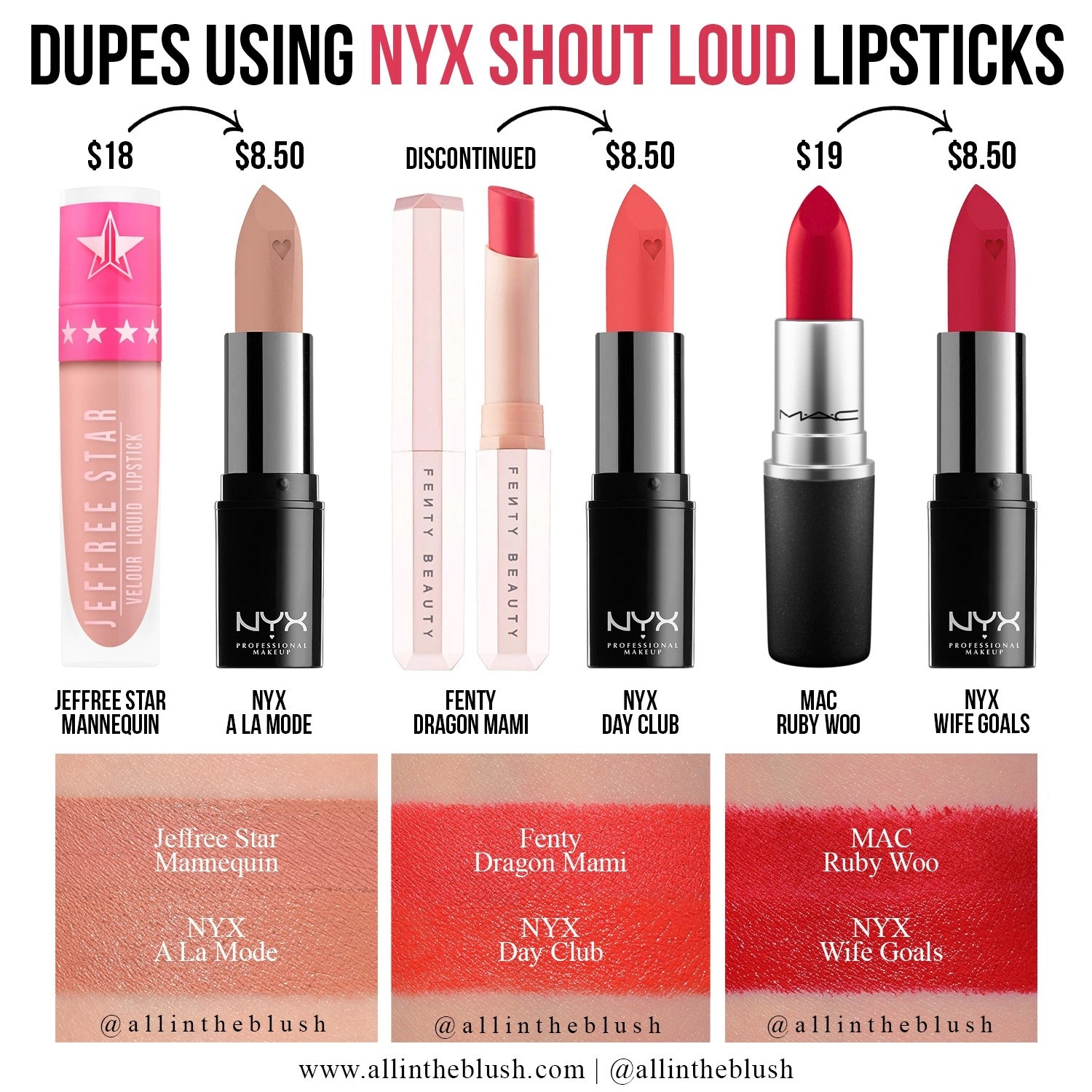 Lipstick Dupes using NYX Shout Loud Lipsticks

#LTKBeauty