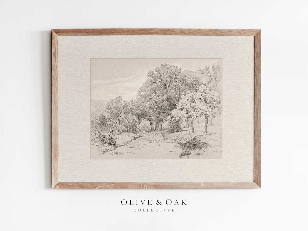 Vintage Landscape Sketch / Cottage Decor Wall Art / Farmhouse Art Prints / Antique Landscape Draw... | Etsy (US)