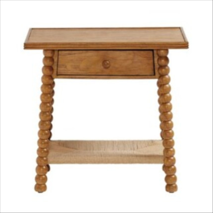 Arbor Wood Side Table with Spool Legs and Drawer