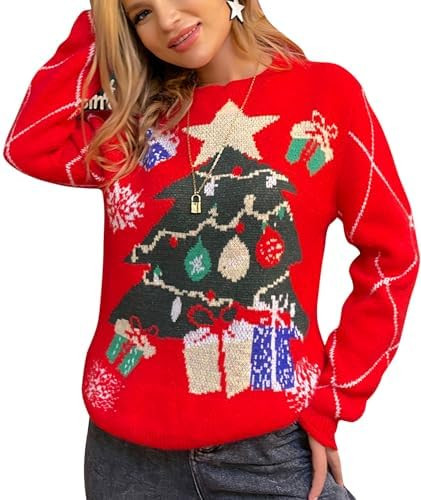 Ugly Christmas Sweater Soft Lightweight Warm Pullover Holiday Chunky Christmas Sweaters Tops Vint... | Amazon (US)