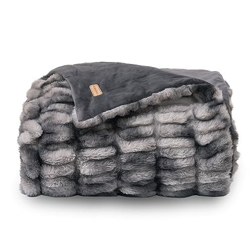 EVERGRACE Luxurious Soft Faux Fur Throw Blanket, Cozy Fuzzy Plush Warm Throws for Couch Bed Sofa Chair Home Decor, Ruched Bubble Fluffy Blanket with Reversible Velvet, 50" x 60", Gray | Amazon (US)