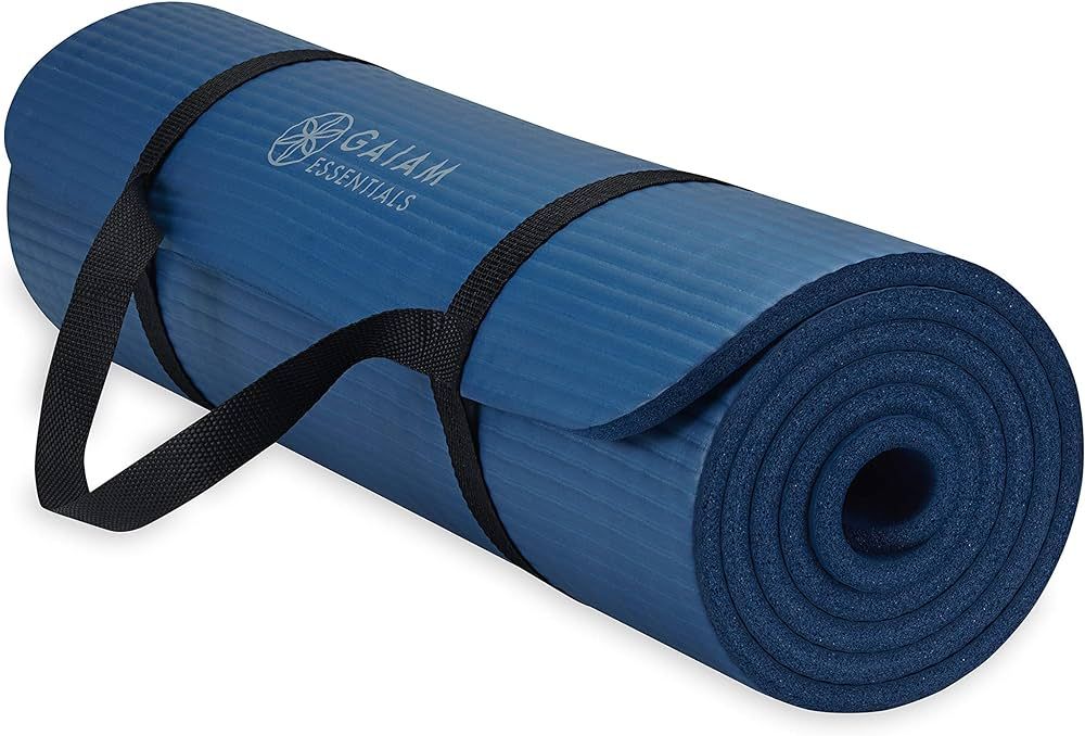 Gaiam Essentials Thick Yoga Mat Fitness & Exercise Mat with Easy-Cinch Yoga Mat Carrier Strap, 72... | Amazon (US)