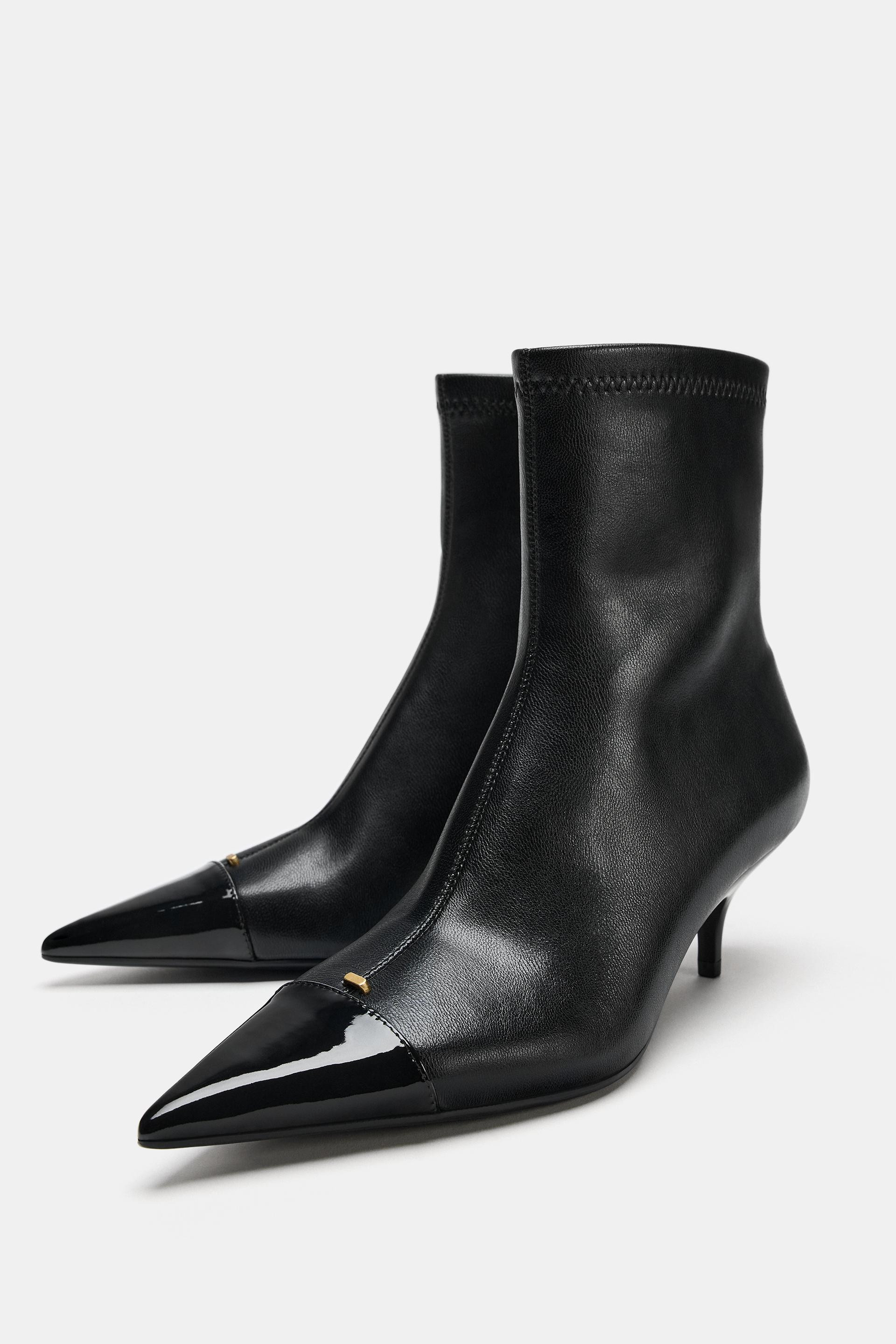 Zara - Contrast Toe Kitten Booties - Black - 9 - Woman | Zara US