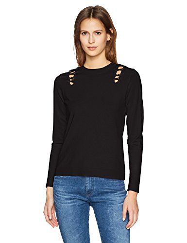 525 America Women's Crew Neck Laced Shoulder Detail Sweater | Amazon (US)