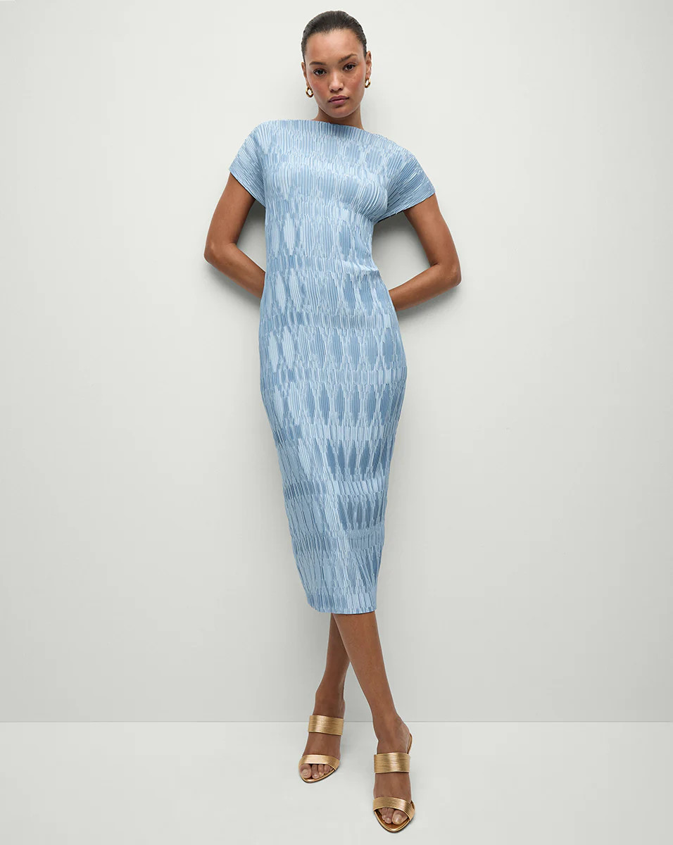 Gramercy Pleated Midi Dress in Light Blue | Veronica Beard | Veronica Beard