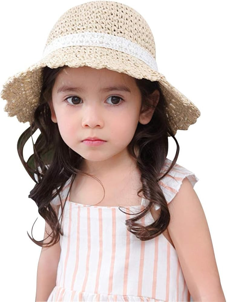 Toddler Kids Baby Girls Straw Sun Hat with Bow Floppy Beach Summer Protection Hats | Amazon (US)