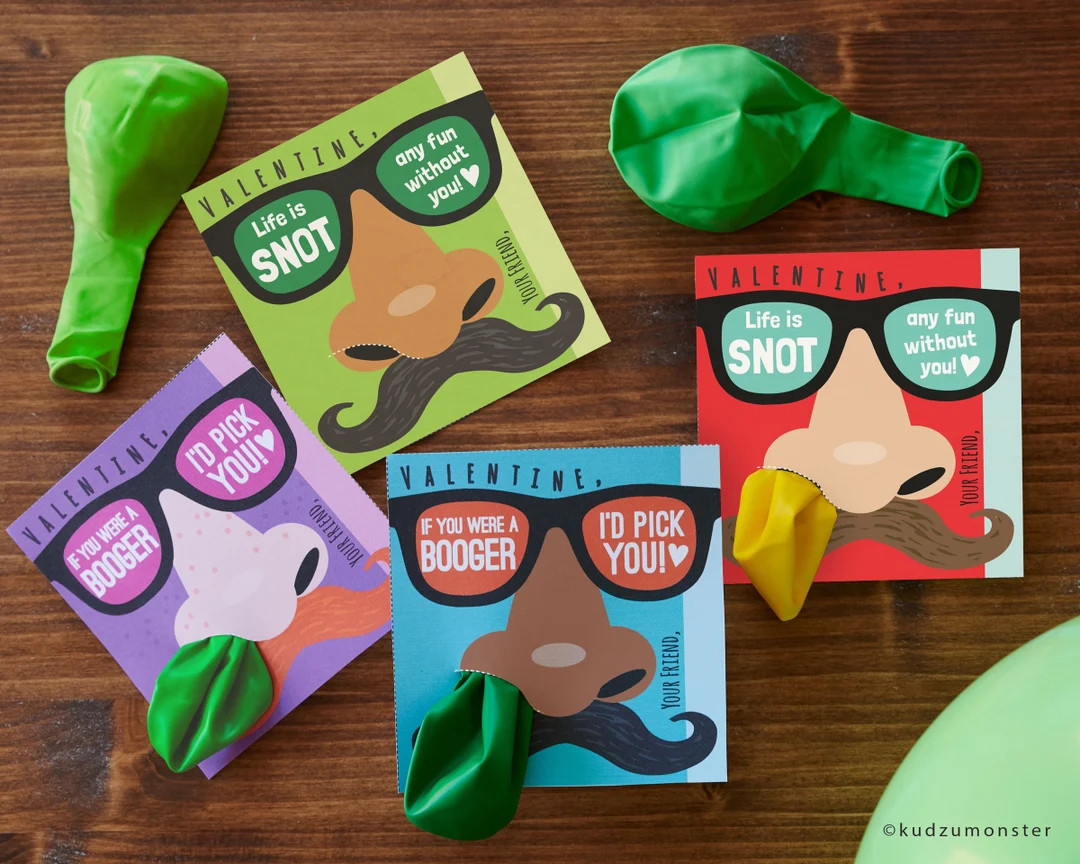 Funny Booger Nose Picking Valentines Classroom Balloon Holder Valentines Mustache Glasses Valenti... | Etsy (US)
