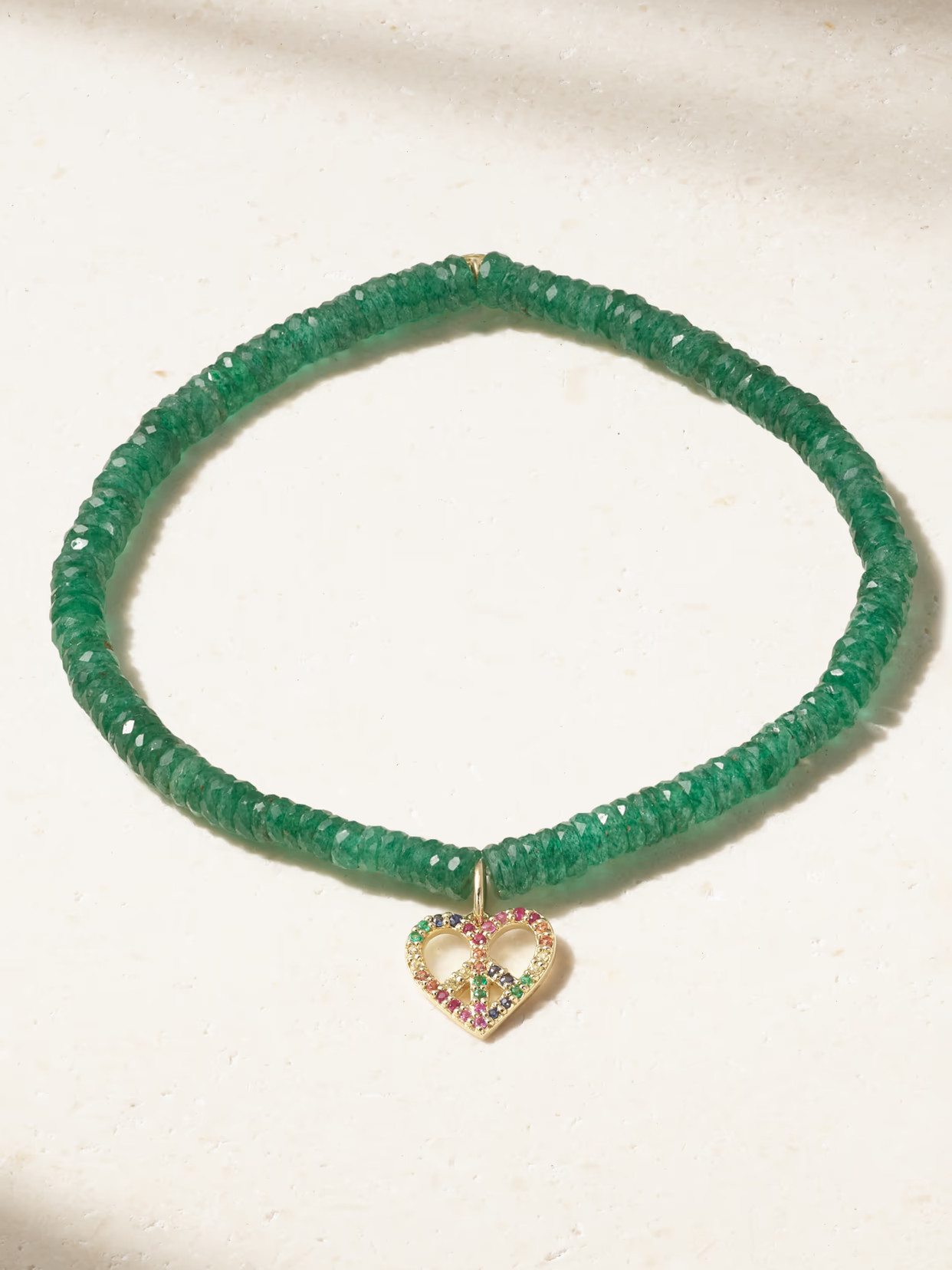 Sydney Evan - Small Peace Heart 14-karat Gold Multi-stone Bracelet - One size | NET-A-PORTER (US)