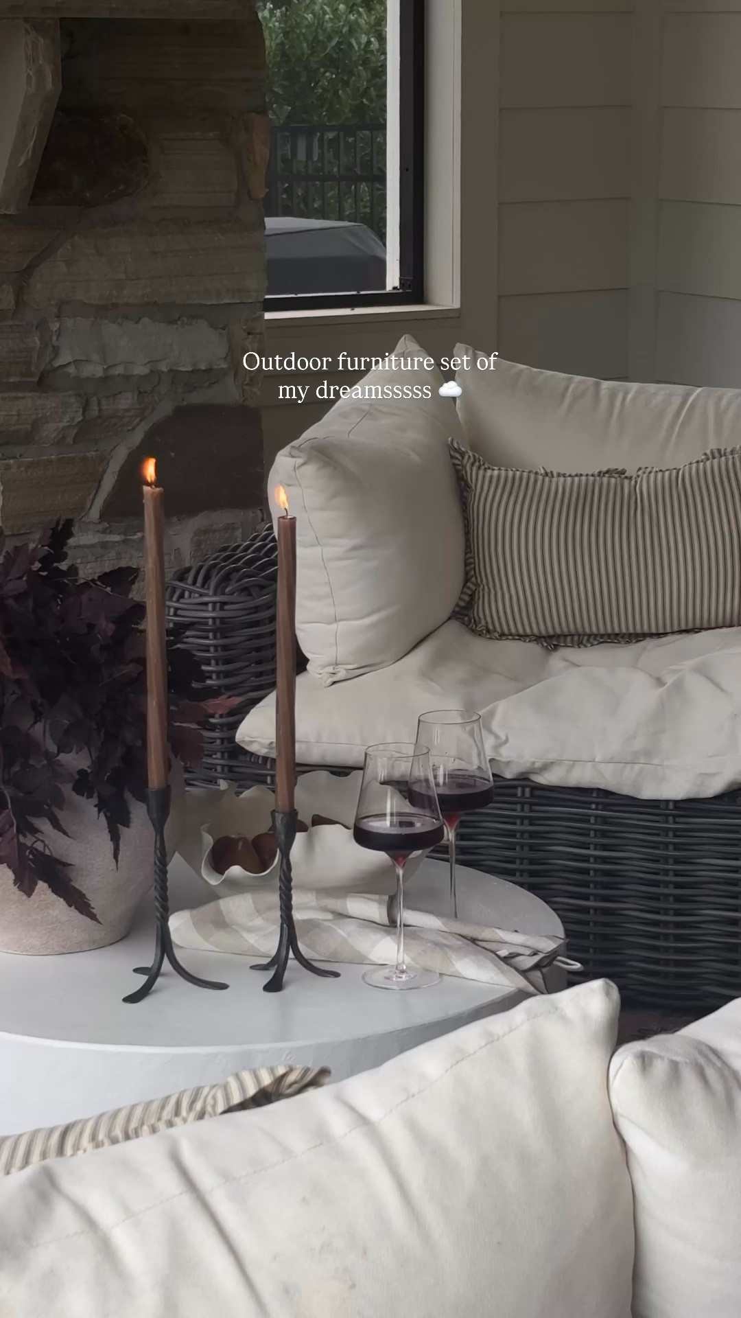 #ad The outdoor furniture set of my dreams. 🤍 From the woven seating to the cozy pillows,
side table, candle holders, and all the little styling details, this space has become our favorite
place to unwind. Everything is from @wayfair and linked below! 🍂
@wayfair #Wayfair #WayfairPartner @shop.ltk #liketkit