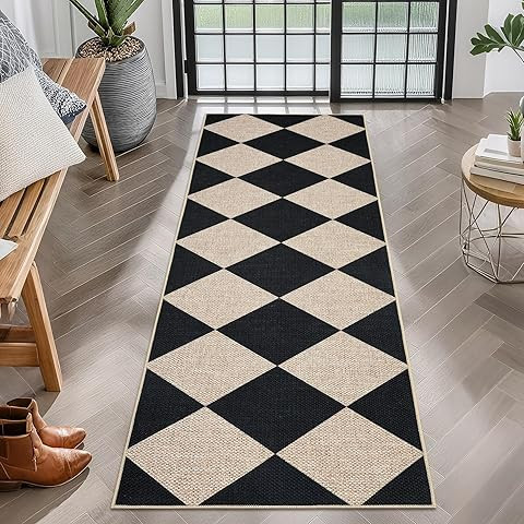 Lahome Checkered Easy Jute Runner Rug, 2x8 Hallway Kitchen Runner Rug Non Slip Washable Outdoor C... | Amazon (US)