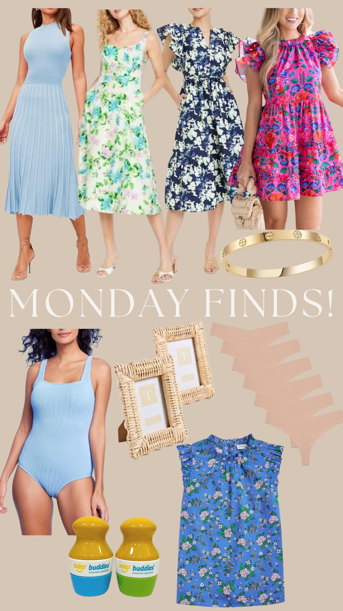 MONDAY FINDS! Amazon, old navy, Target and shop Avara dresses, the cutest blue swimsuit is 20% off, sunscreen applicators, beautiful frames, the prettiest print on a blouse and no show undies! 

#LTKhome #LTKfindsunder100 #LTKswim