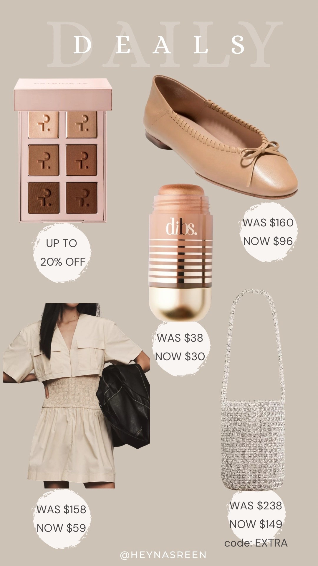Daily deals on Patrick Ta eyeshadow palette, Cole Haan ballet flats, DIBs status stick highlighter, J.Crew beaded bucket bag, Anthropologie dress 