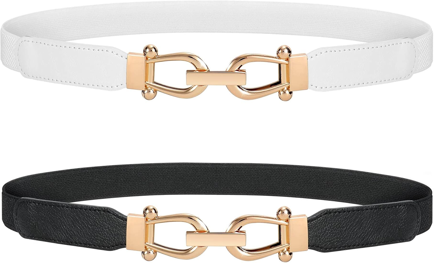 JASGOOD Women Stretchy Waist Belt Retro Elastic Skinny Belt for Ladies with Gold Buckle | Amazon (US)